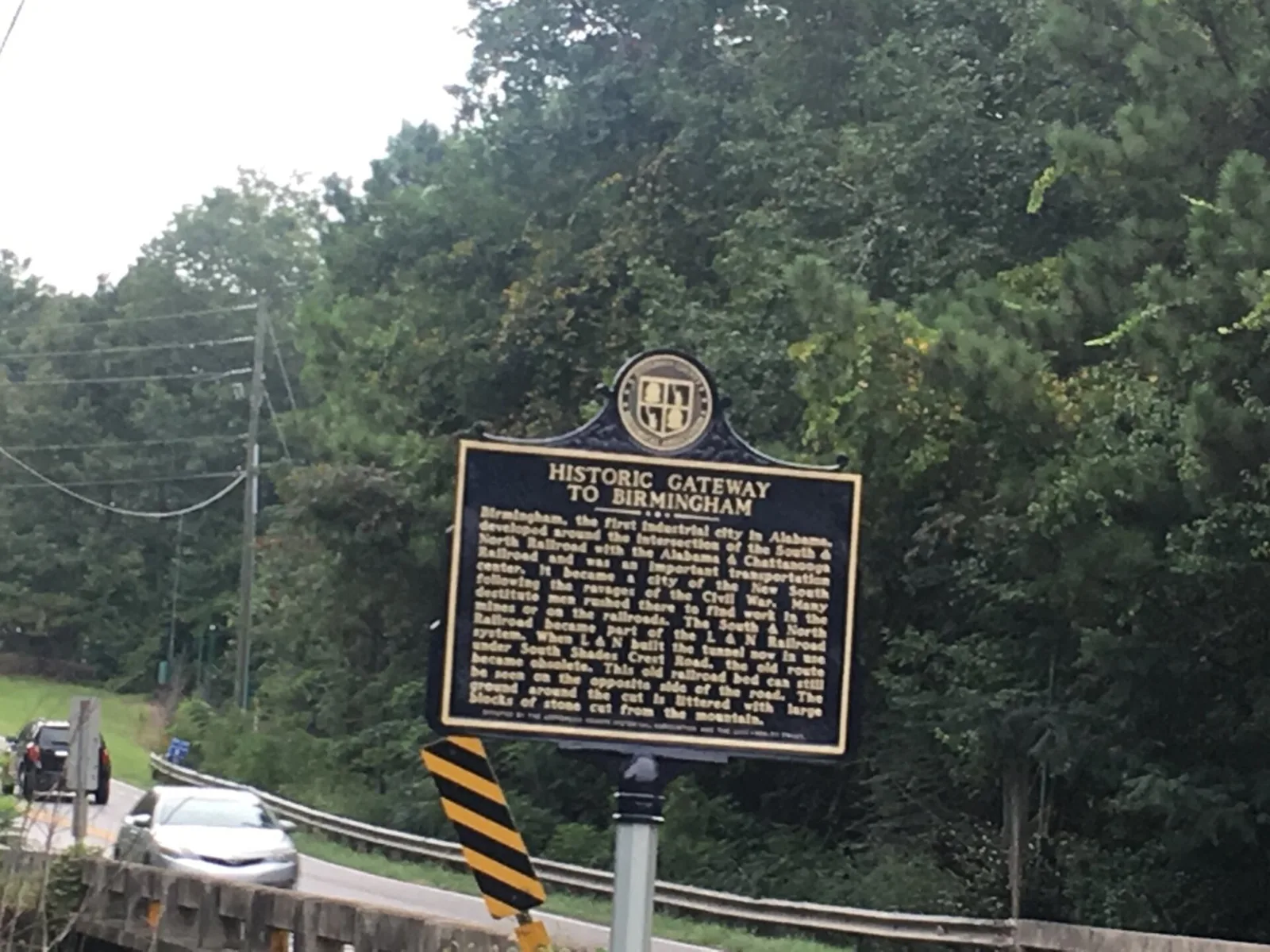 The Historic Gateway to Birmingham marker at Brock's Gap, where the old South and North Railroad crossed Shades Mountain in Hoover.